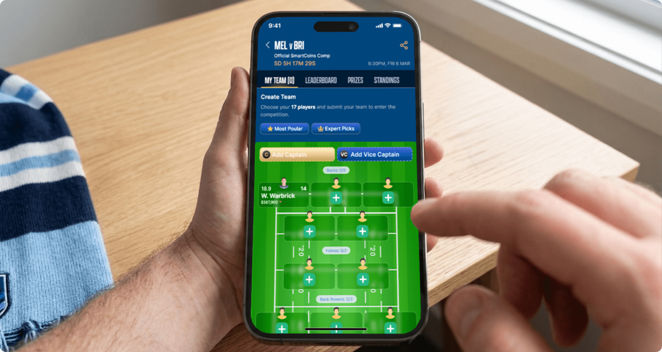 A sports fan picking a daily lineup on SmartPlay